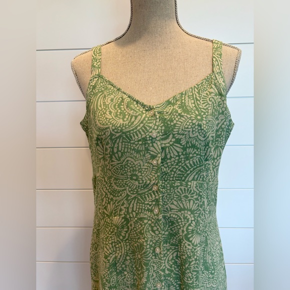 Eddie Bauer Boho Green Paisley Tank Midi Dress SZ 10 100% Cotton - Picture 3 of 10